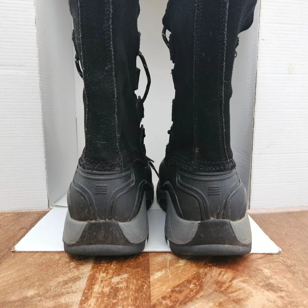 Lands End Boots Mens 8D Black Suede Insulated Snow Mid Calf Lace Up 394765